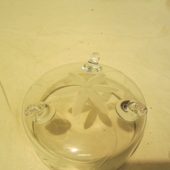 VTG CRYSTAL BOWL MADE IN POLAND, SILVER RIM ETCHED FLOWERS - Picture 4 of 5